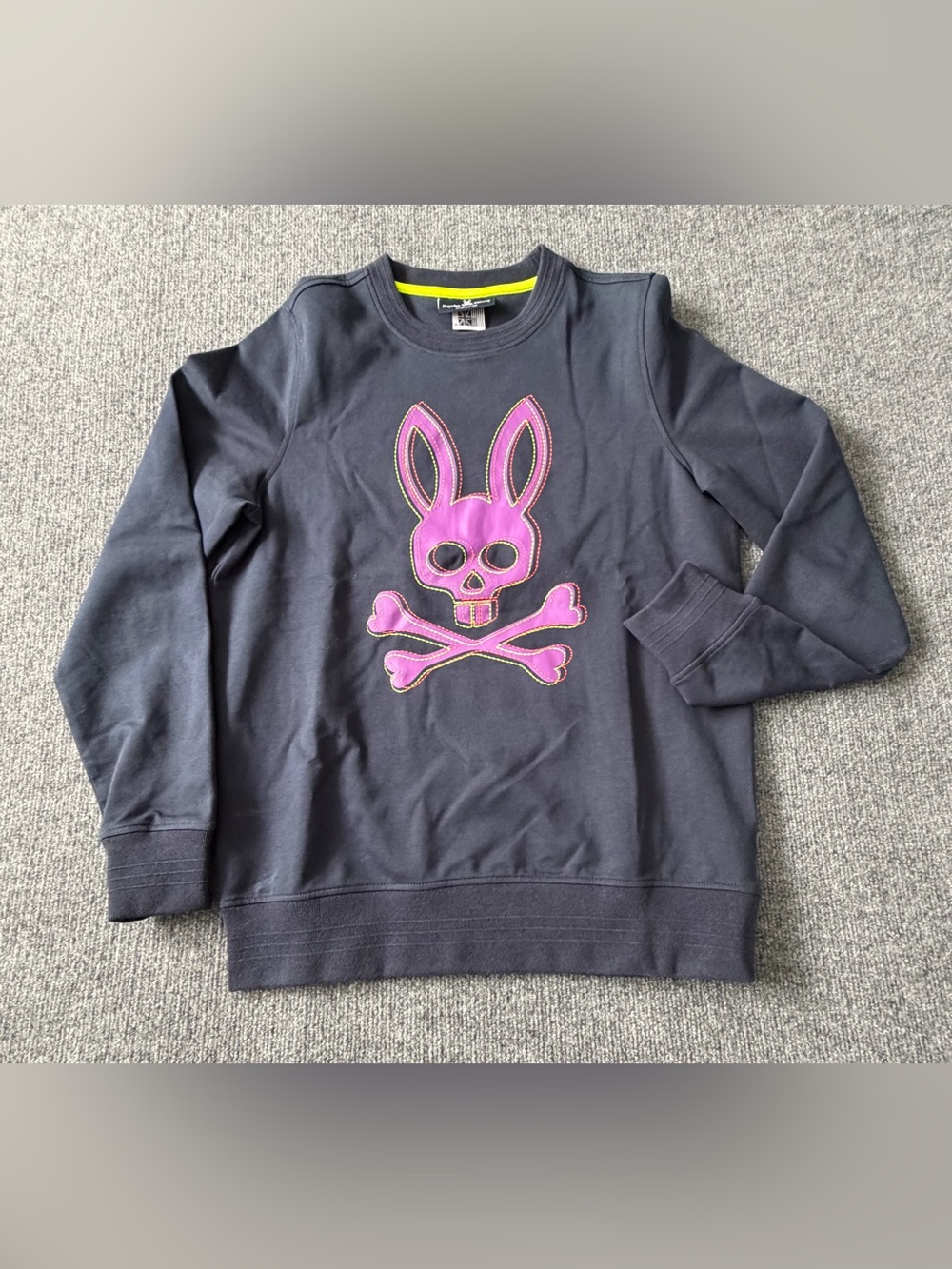 Psycho Bunny Black Crewneck Sweatshirt with Pink Bunny Skull